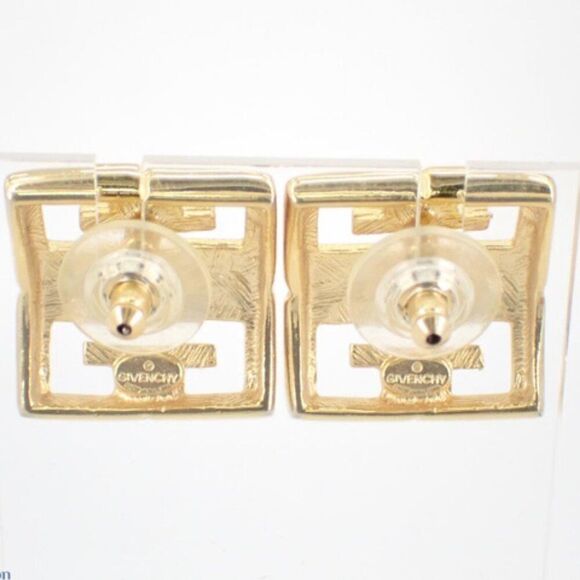 Vintage Givenchy Gold Square Logo Pierced Earrings ✨ - Picture 2 of 3